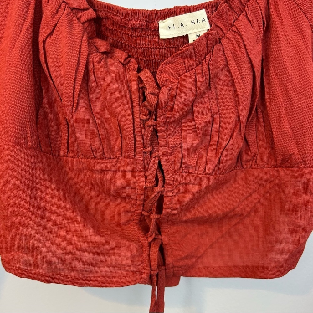 NWT PacSun/La Hearts Lace Up Long Sleeve Rust Boho Crop Top Size Medium - Picture 7 of 13